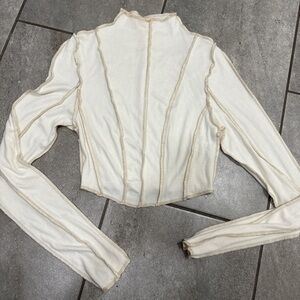 12th Tribe Ivory Ribbed Knit Top